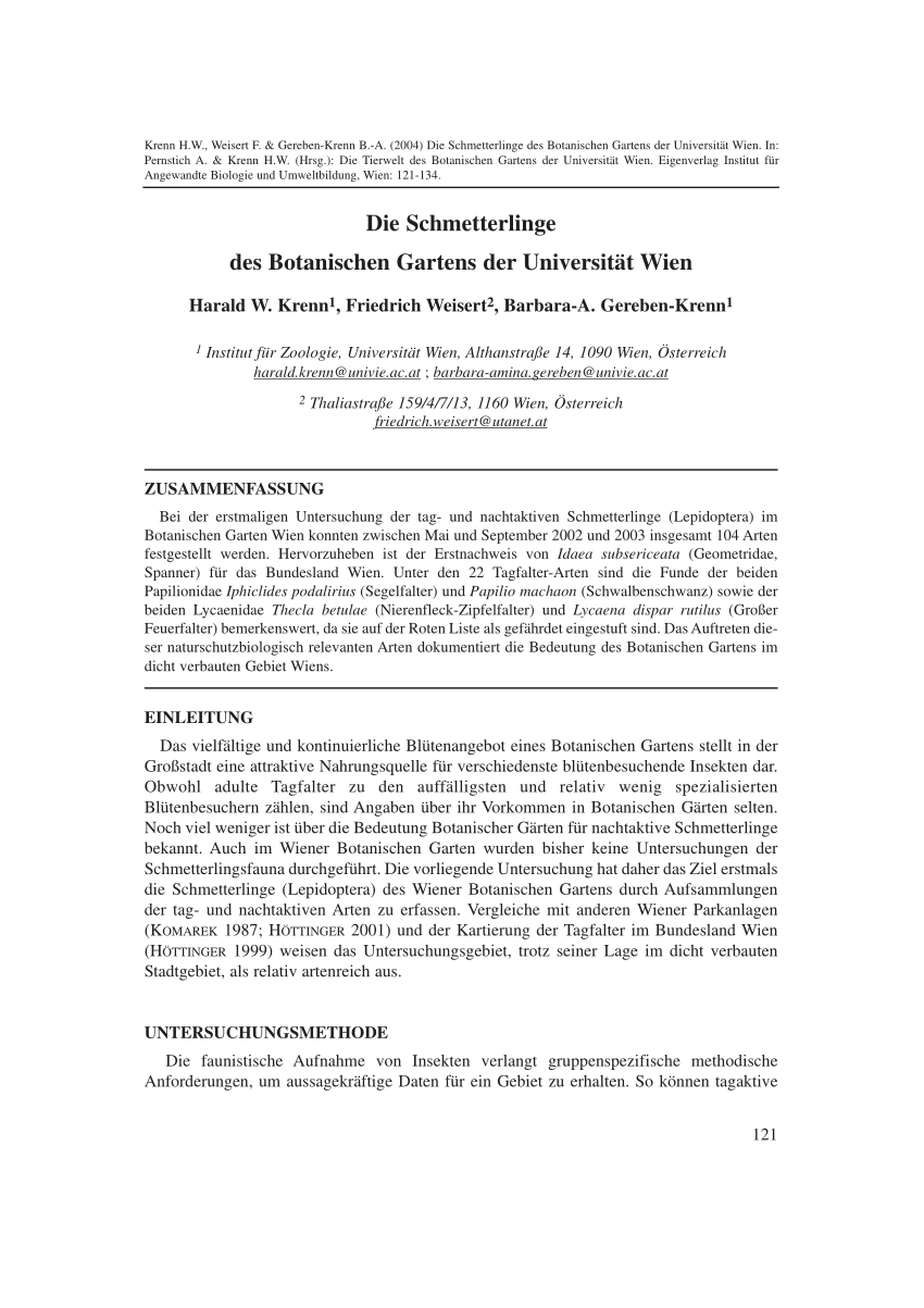 Pdf Die Schmetterlinge Des Botanischen Gartens Der Universitat Wien