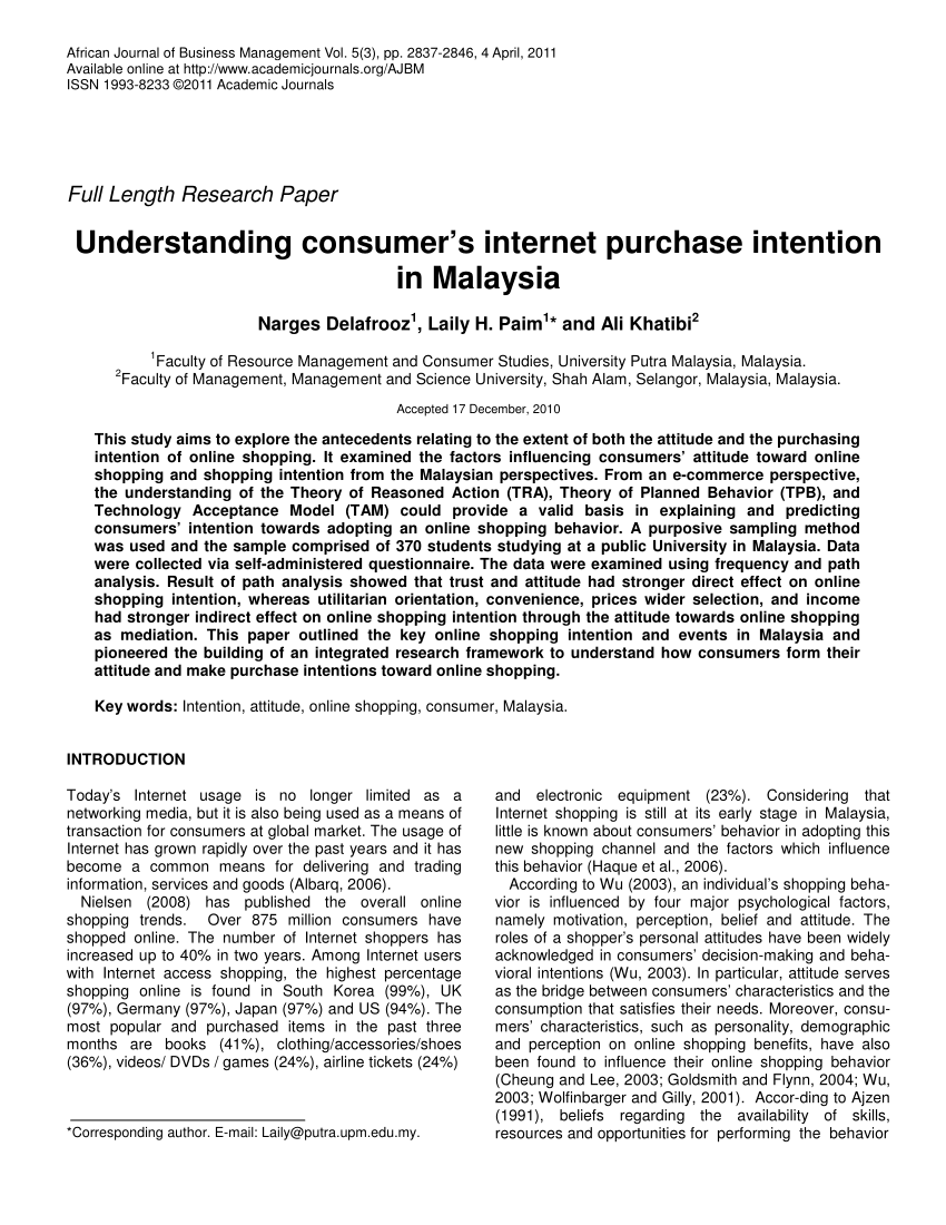 Research paper on purchase intention consumers