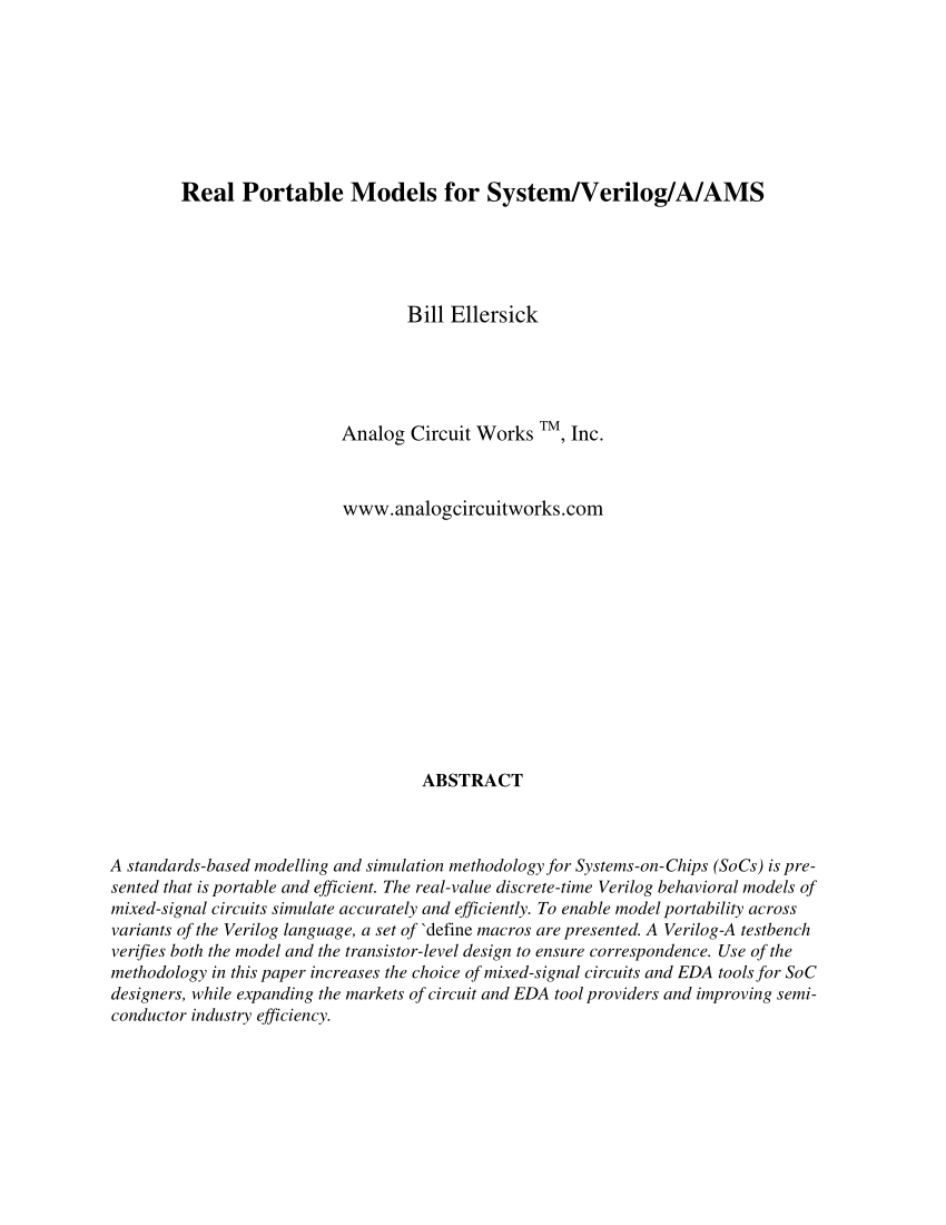 Pdf Real Portable Models For System Verilog A Ams