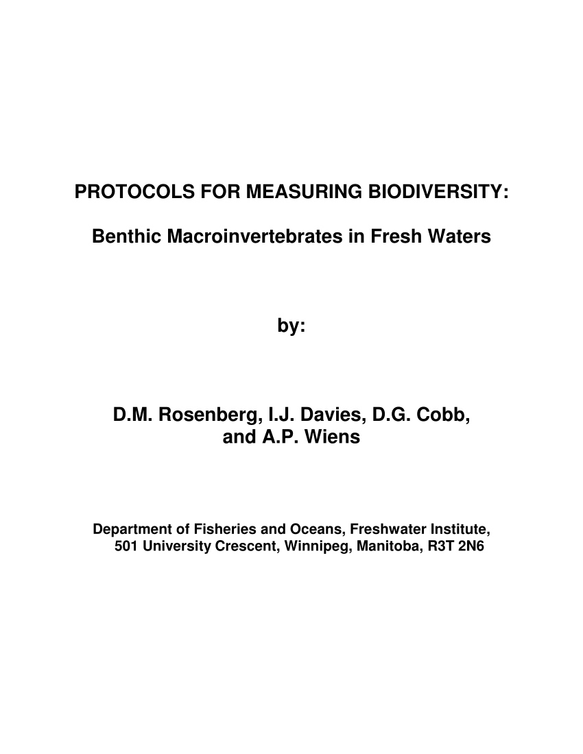 PDF) PROTOCOLS FOR MEASURING BIODIVERSITY: Benthic