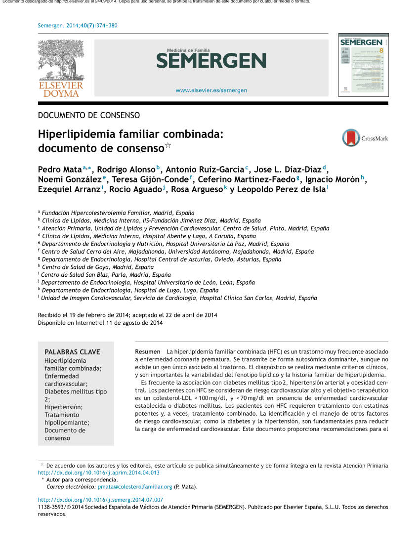 Pdf Hiperlipidemia Familiar Combinada Documento De Consenso Familial Combined Hyperlipidemia 9535