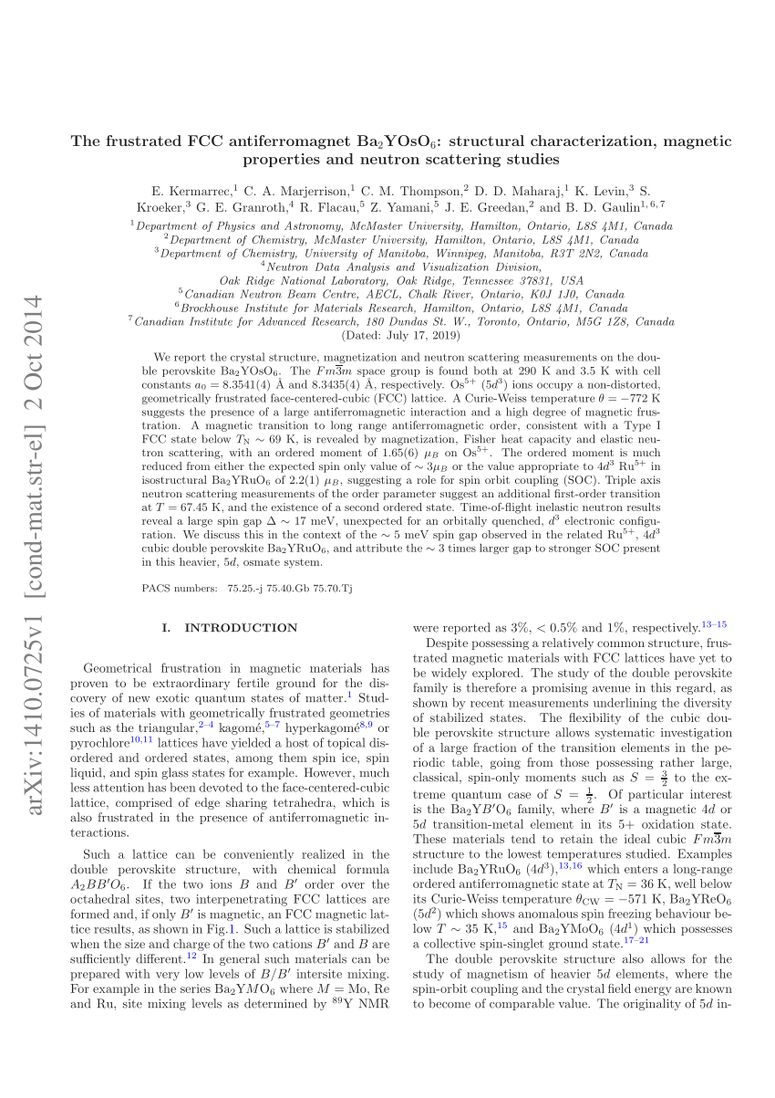 (PDF) The frustrated FCC Ba2YOsO6 structural