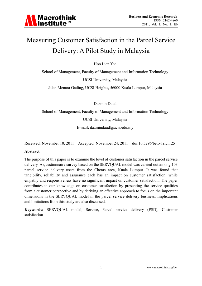 Pdf Measuring Customer Satisfaction In The Parcel Service Delivery A Pilot Study In Malaysia