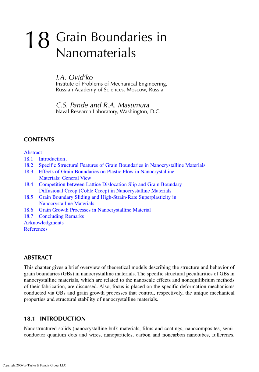 Grain size in nanomaterials