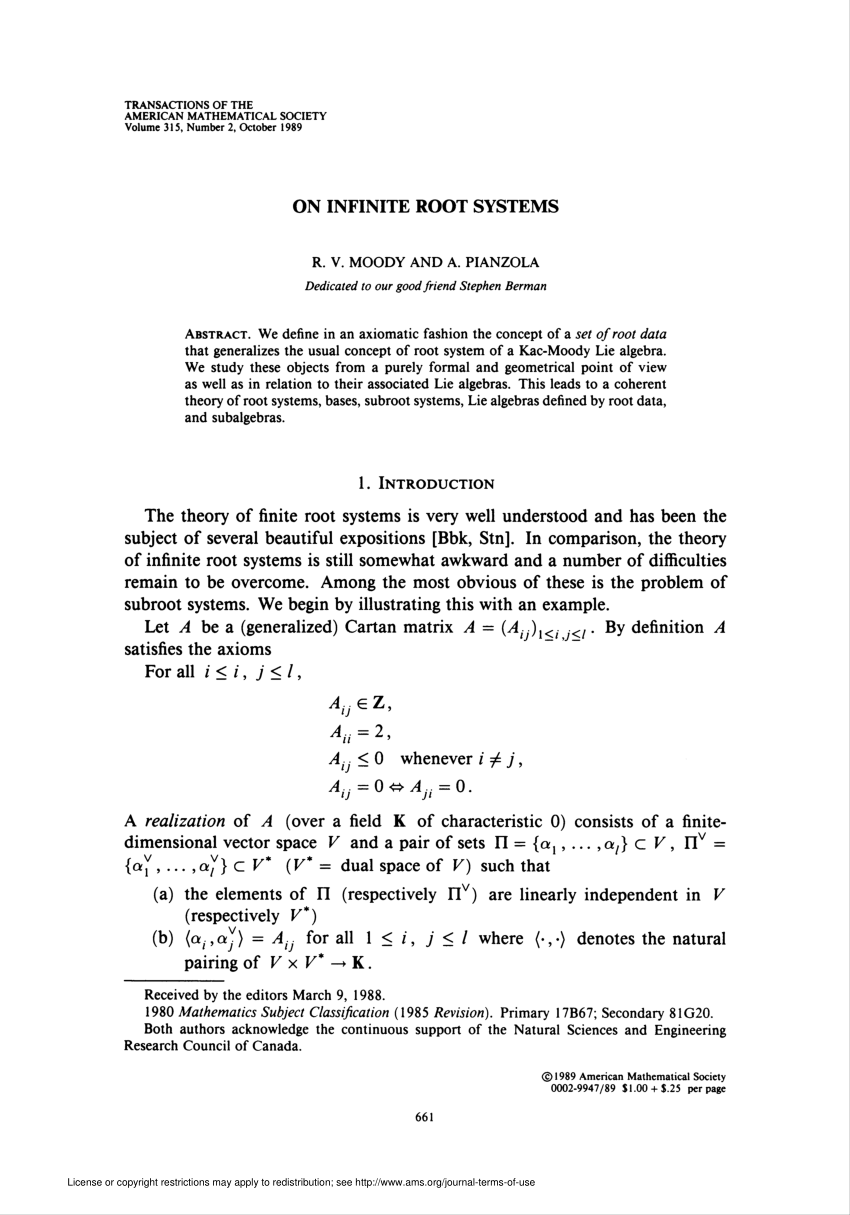 Pdf On Infinite Root Systems