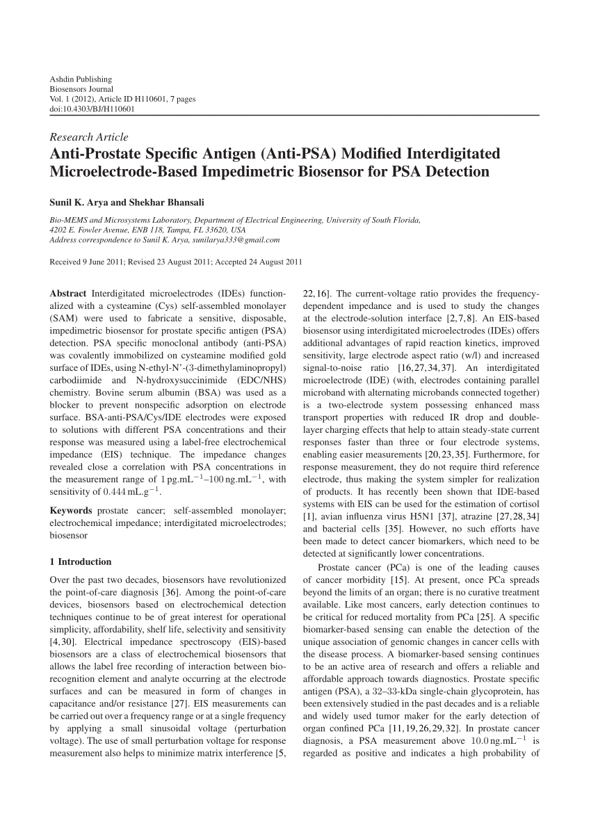 Immobilization of the IgG and Prostate Specific Antigen (PSA) on SU-8