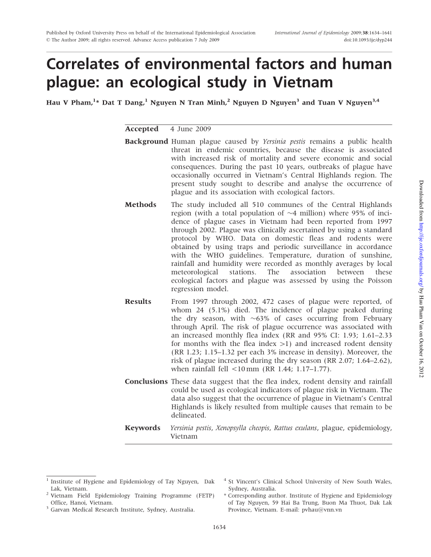 Pdf Correlates Of Environmental Factors And Human Plague An Ecological Study In Vietnam