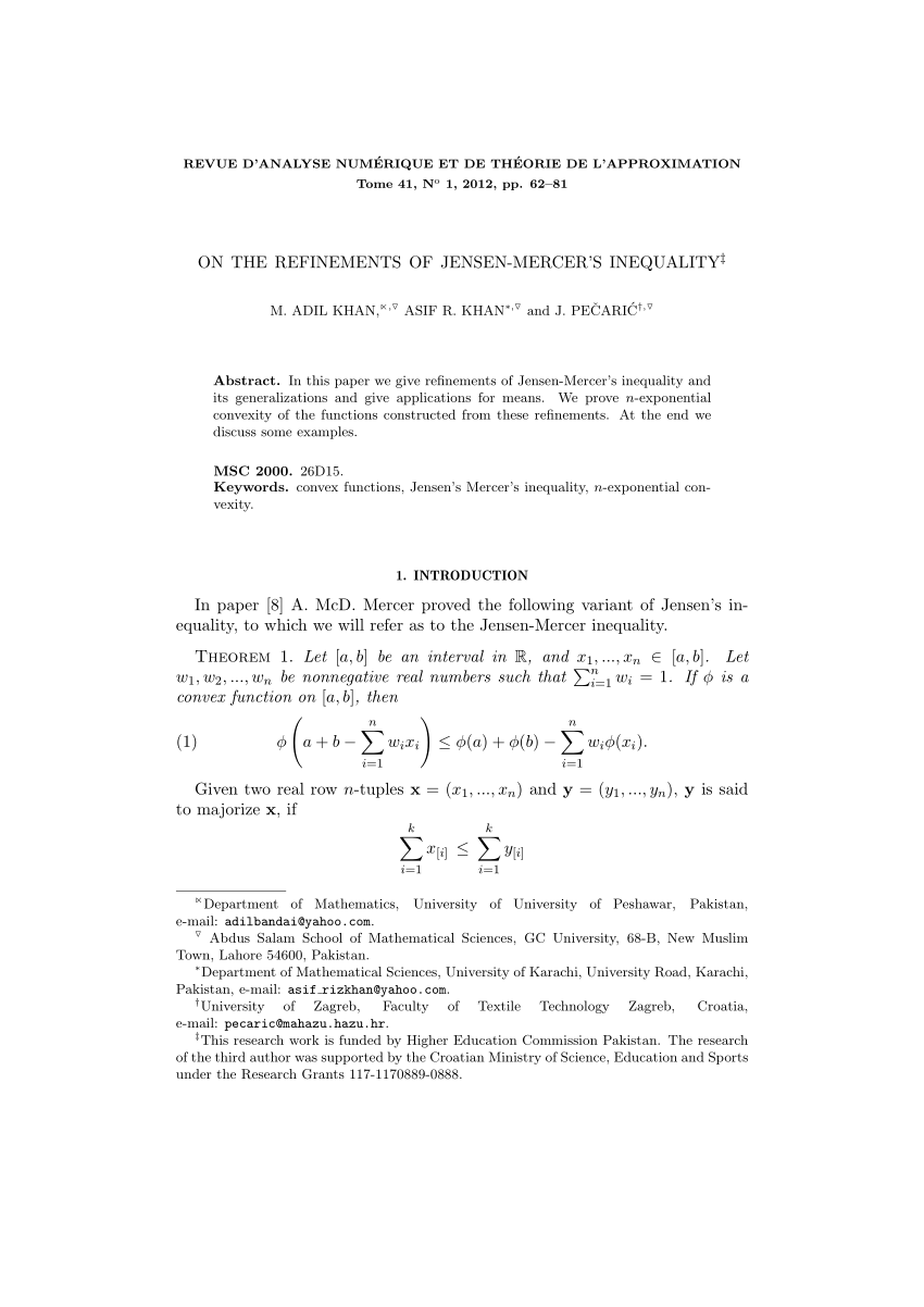 Pdf On The Refinements Of Jensen Mercer S Inequality
