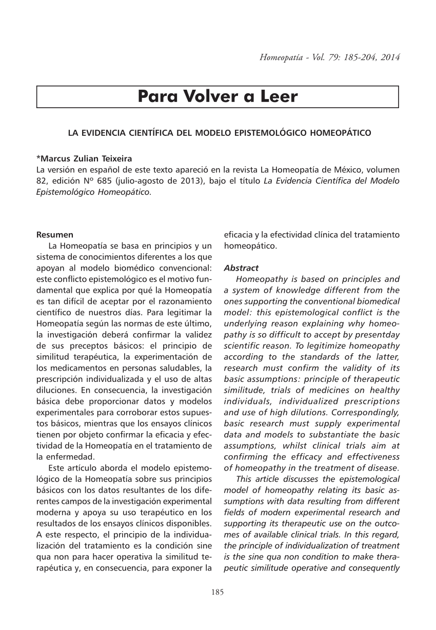 PDF) La evidencia científica del modelo epistemológico homeopático