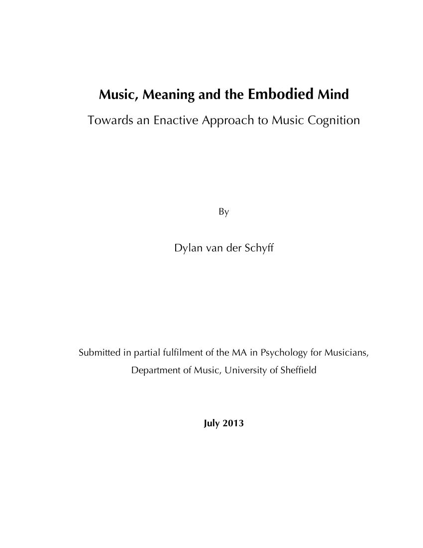 Pdf Music Meaning And The Embodied Mind Towards An Enactive