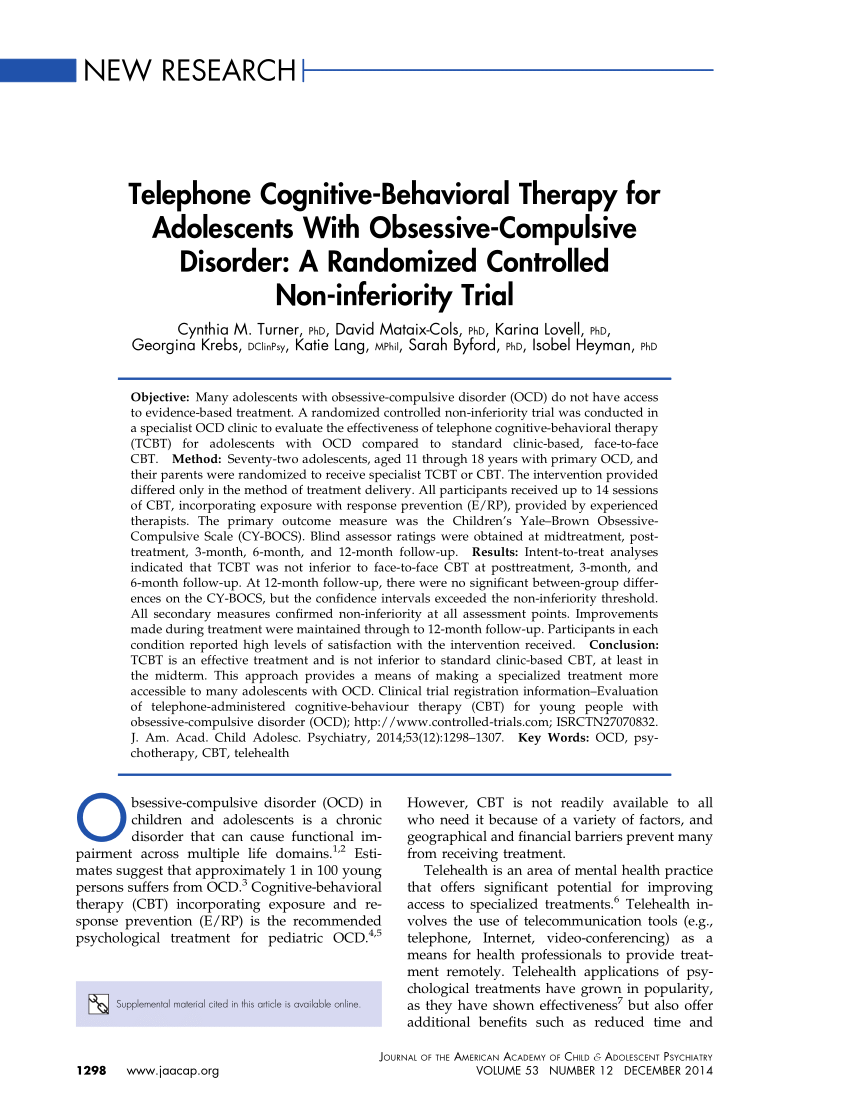 Pdf Telephone Cognitive Behavioral Therapy For Adolescents With