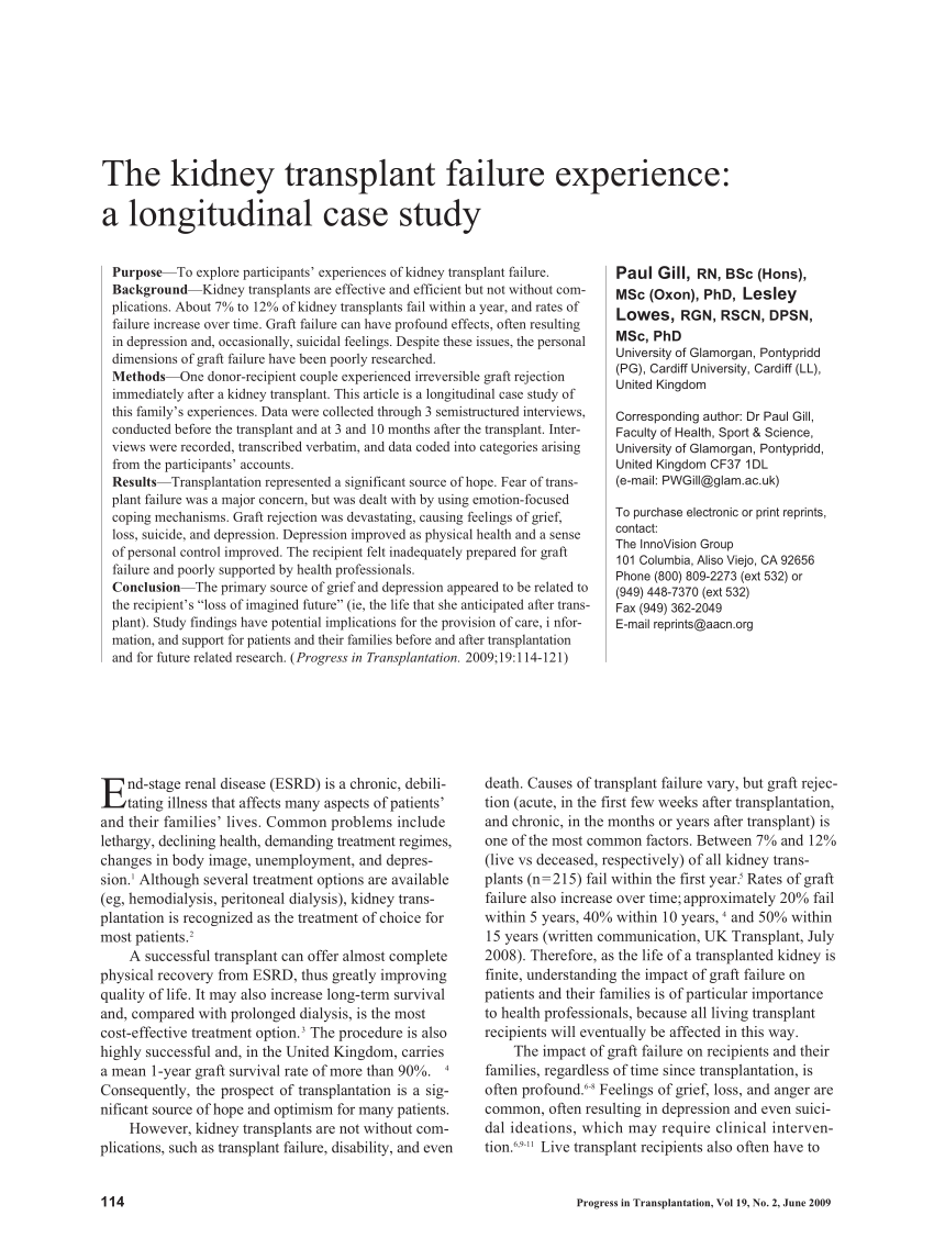 Pdf The Kidney Transplant Failure Experience A Longitudinal Case Study