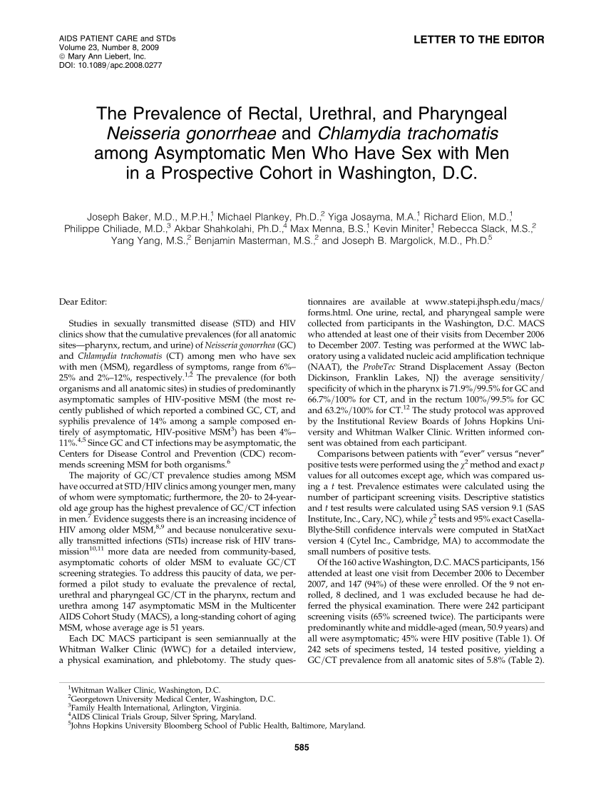 Pdf The Prevalence Of Rectal Urethral And Pharyngeal Neisseria Gonorrheae And Chlamydia 1649