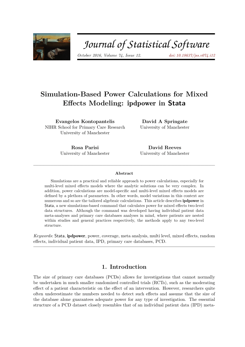 PDF) Simulation-Based Power Calculations for Mixed Effects ipdpower in Stata