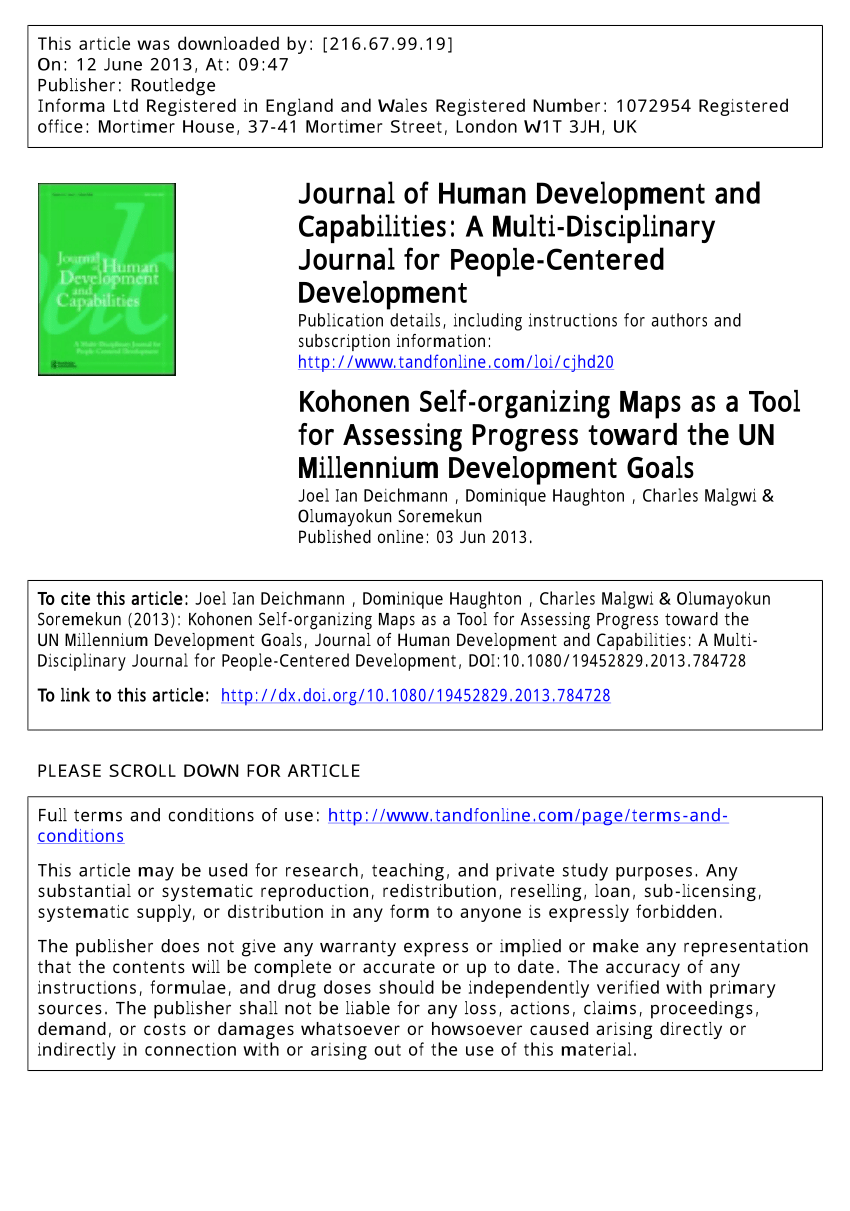 PDF) Self-organizing as Tool for Assessing Progress the UN Millennium Development Goals