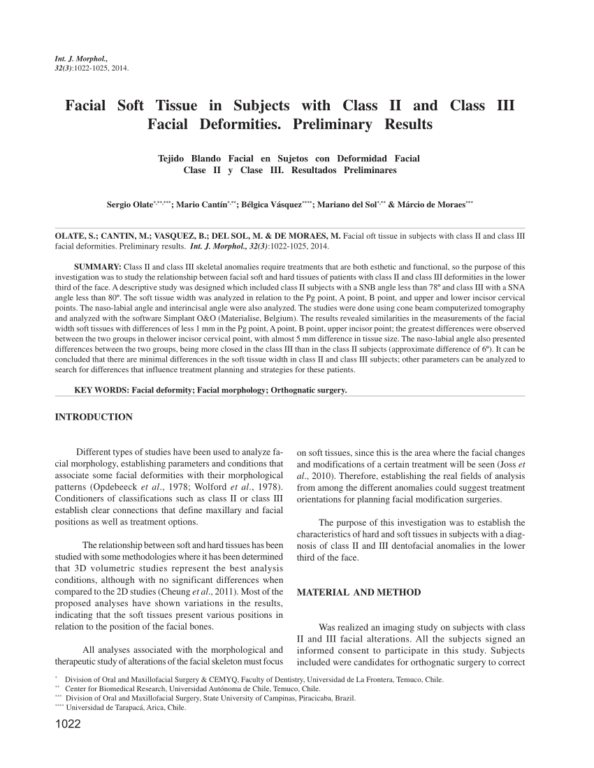 PDF Facial Soft Tissue in Subjects with Class II and Class III