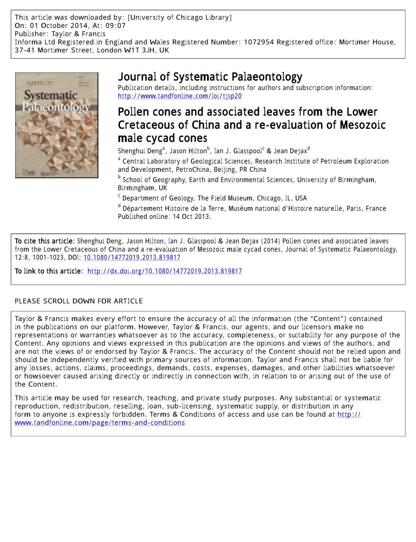 Pdf Pollen Cones And Associated Leaves From The Lower Cretaceous Of China And A Re Evaluation Of Mesozoic Male Cycad Cones