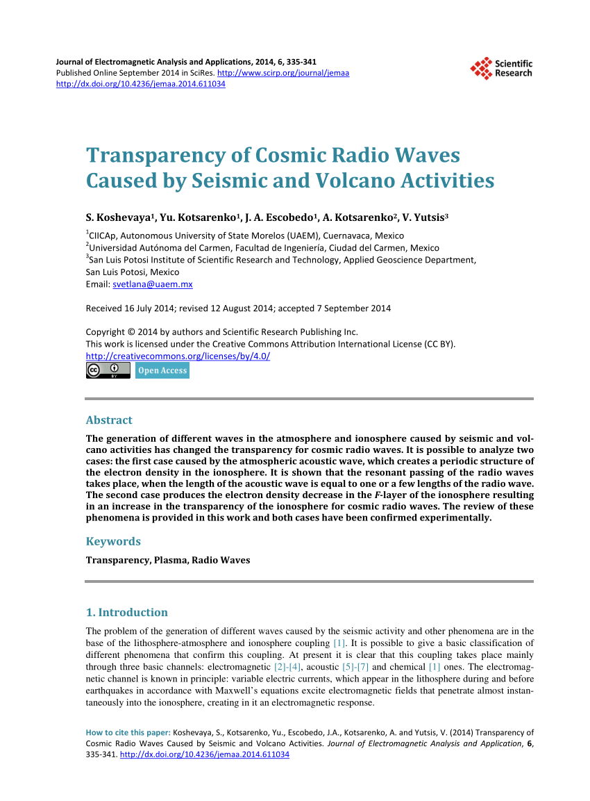 Pdf Transparency Of Cosmic Radio Waves Caused By Seismic And