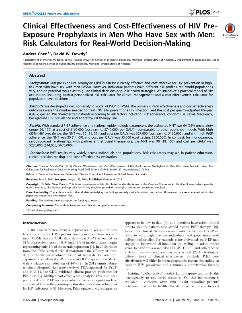 Pdf Clinical Effectiveness And Cost Effectiveness Of Hiv Pre Exposure Prophylaxis In Men Who 0078