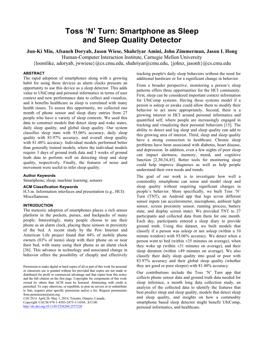 Pdf Toss N Turn Smartphone As Sleep And Sleep Quality Detector