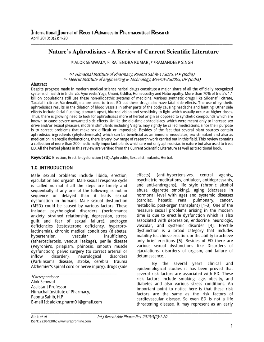 PDF Nature s Aphrodisiacs A Review of Current Scientific Literature