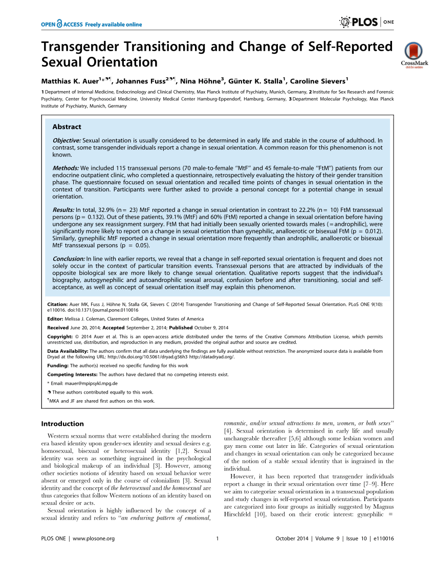 PDF) Transgender Transitioning and Change of Self-Reported Sexual  Orientation