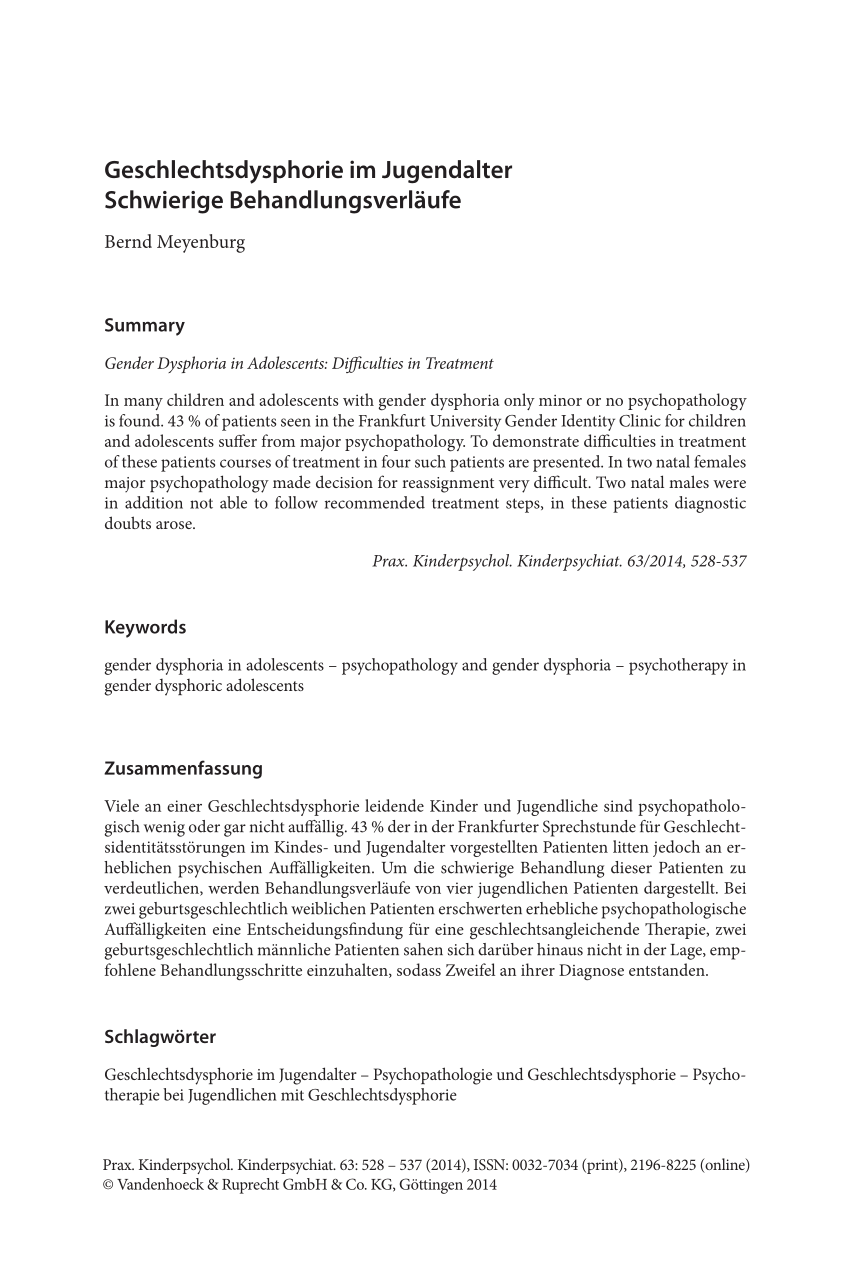 Pdf Gender Dysphoria In Adolescents Difficulties In Treatment