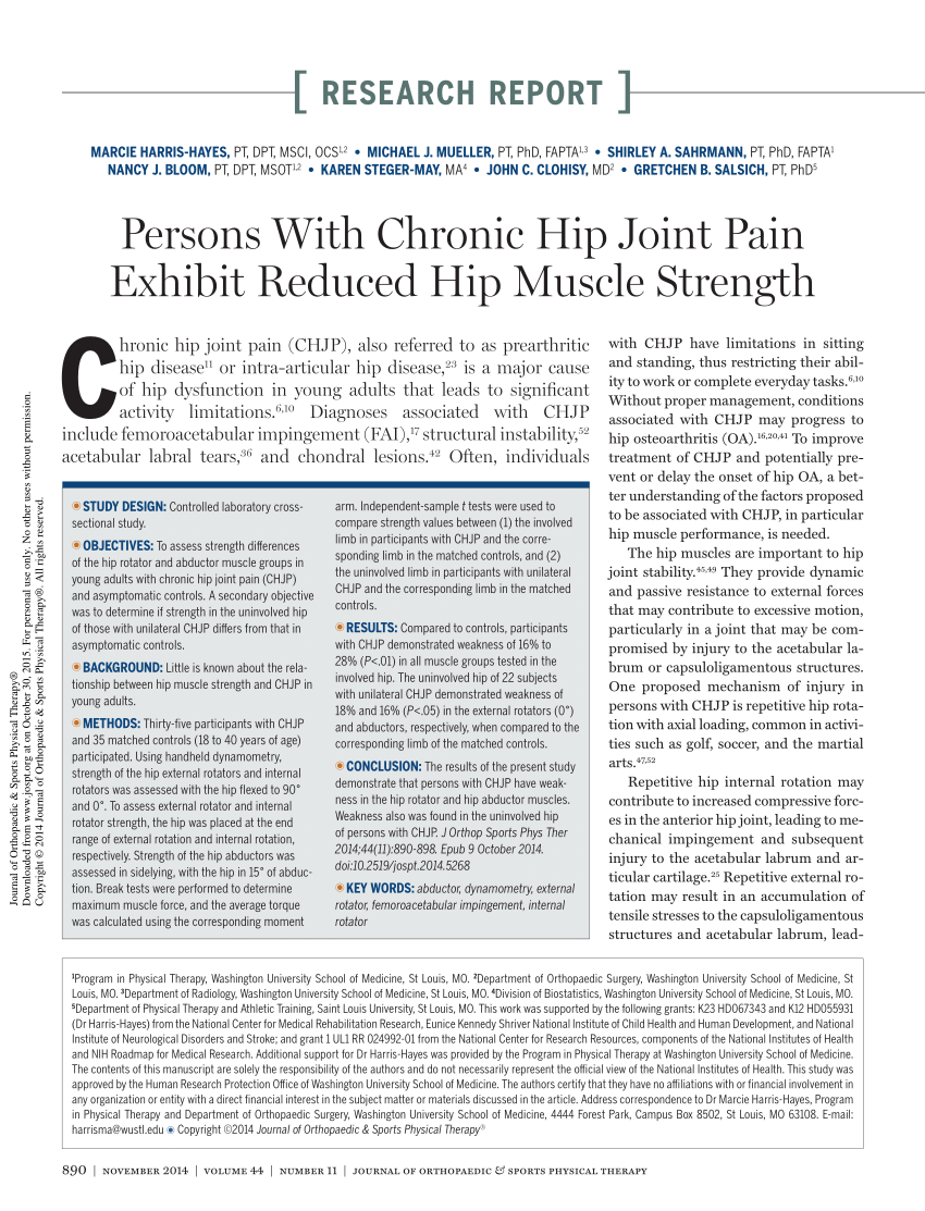 PDF) Persons With Chronic Hip Joint Pain Exhibit Reduced Hip