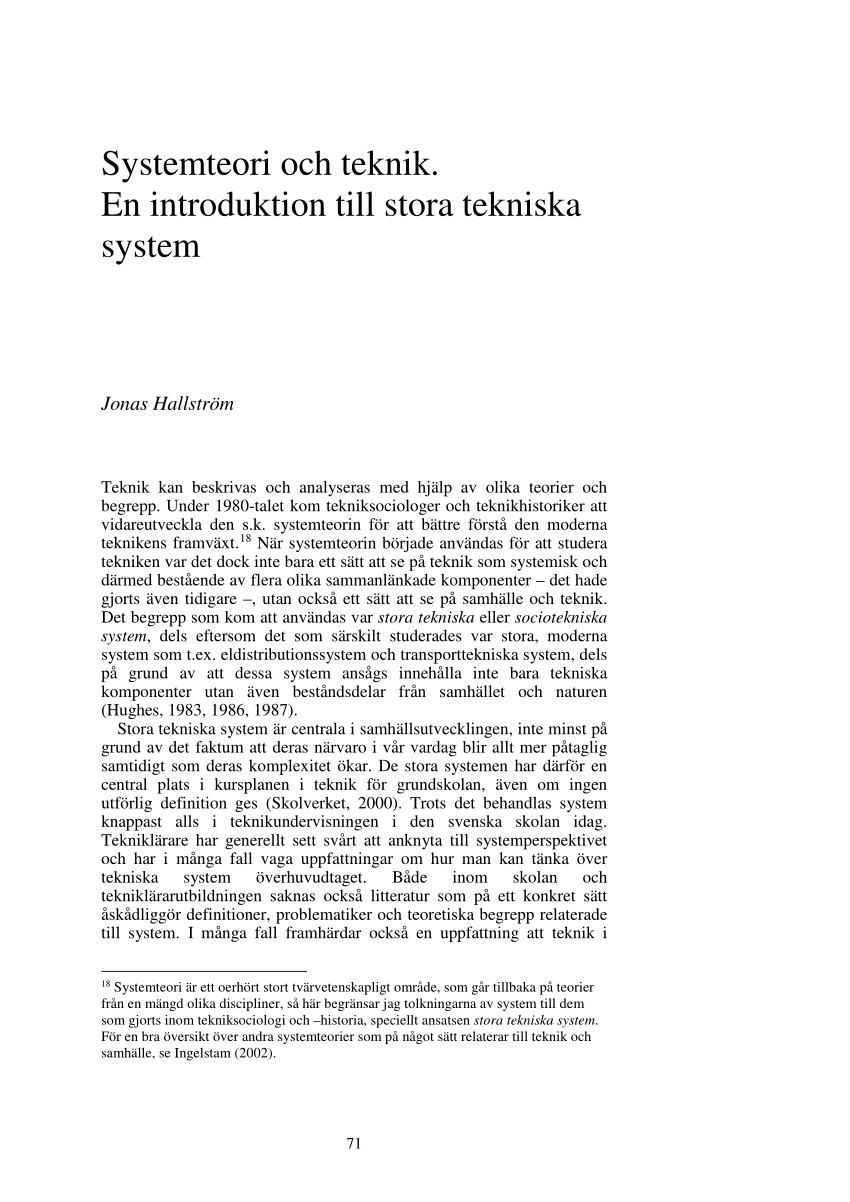PDF) Systemteori och teknik. En introduktion till stora tekniska ...