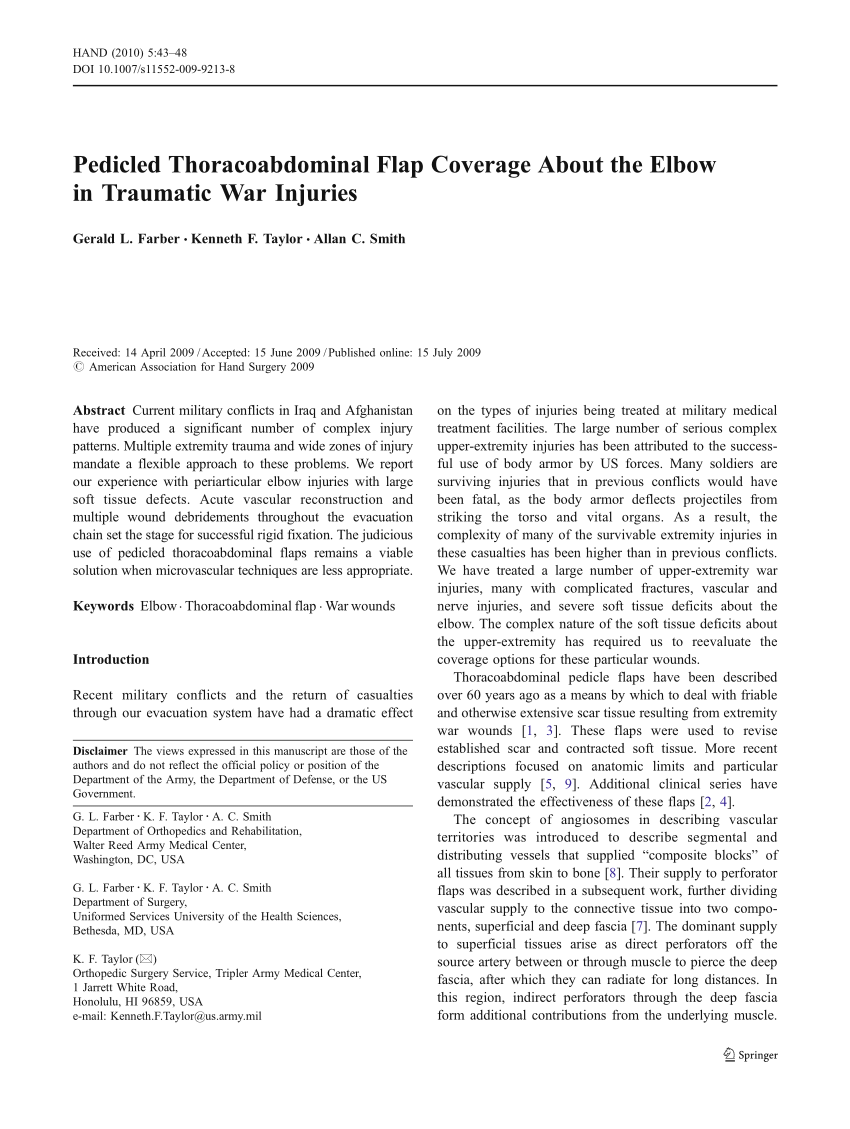 PDF) Pedicled Thoracoabdominal Flap Coverage About the Elbow in