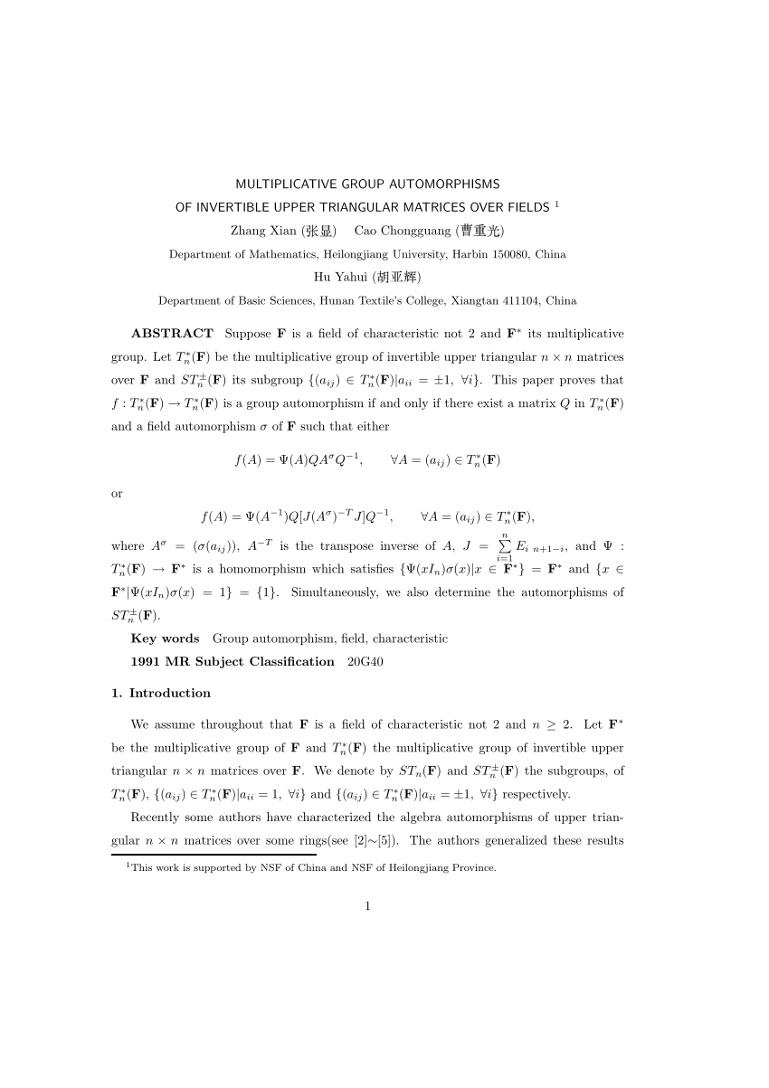 Pdf Multiplicative Group Automorphisms Of Invertible Upper Triangular Matrices Over Fields
