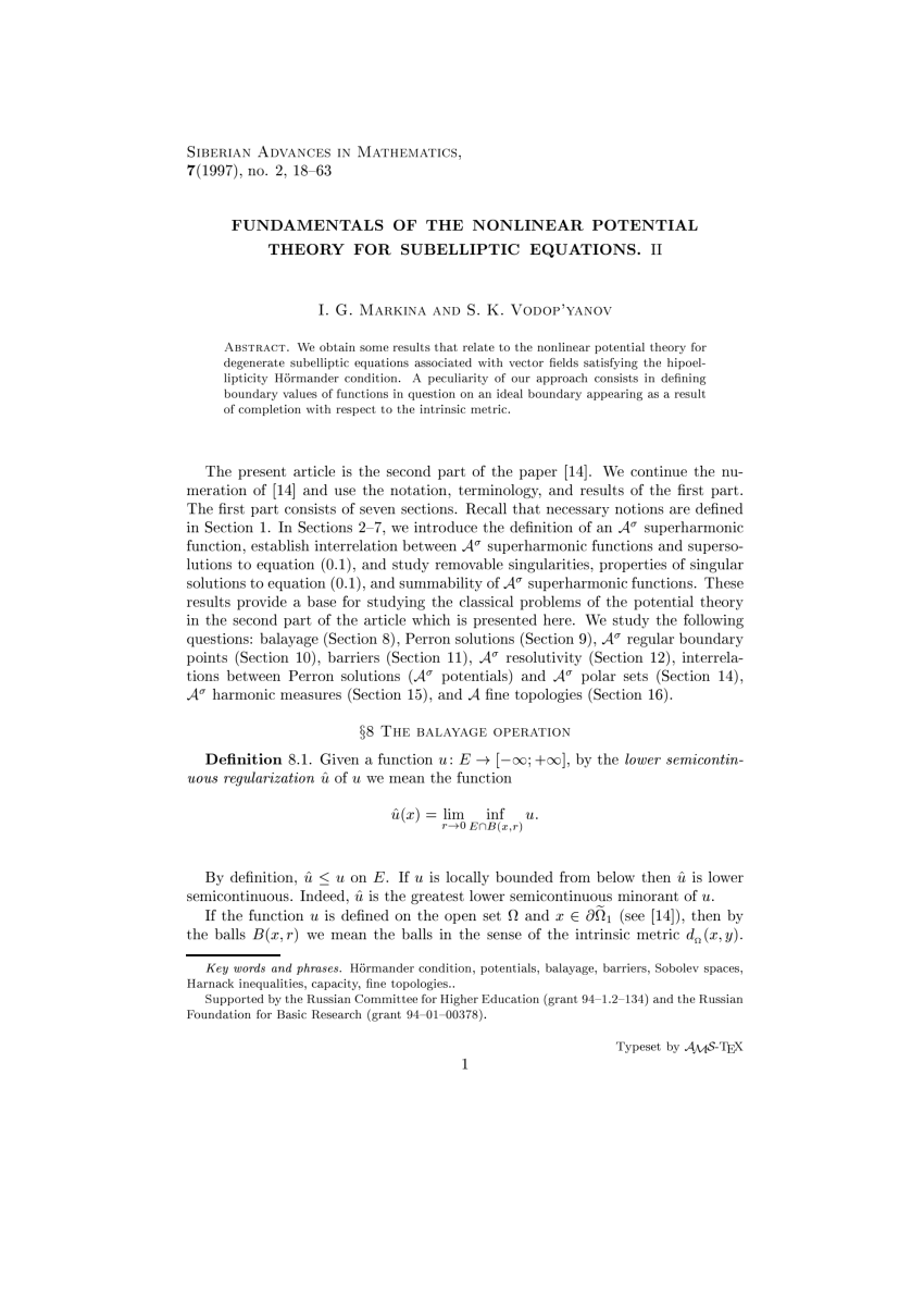 Pdf Fundamentals Of The Nonlinear Potential Theory For Subelliptic Equations Ii