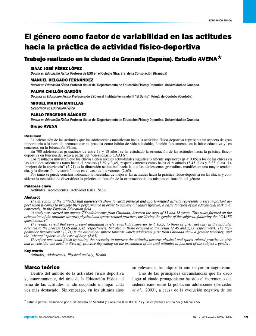 Pdf El Género Como Factor De Variabilidad En Las Actitudes Hacia La Práctica De Actividad 8364