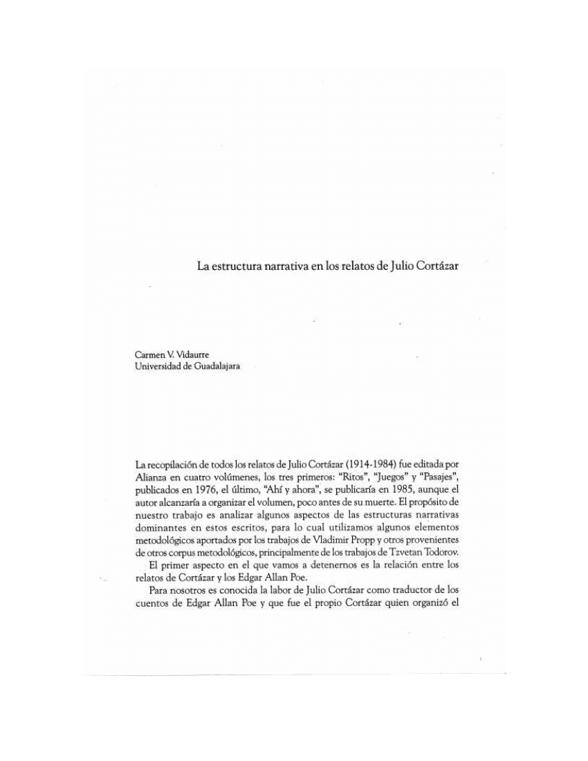 PDF) La estructura narrativa en los relatos de Julio Cortázar