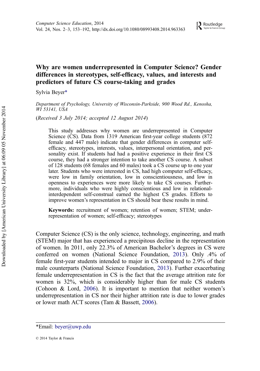 Pdf Why Are Women Underrepresented In Computer Science Gender Differences In Stereotypes