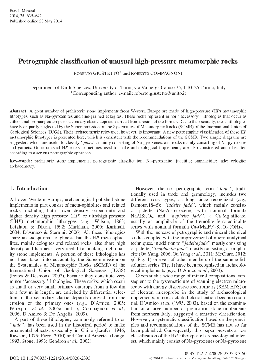 PDF Petrographic classification of unusual high pressure