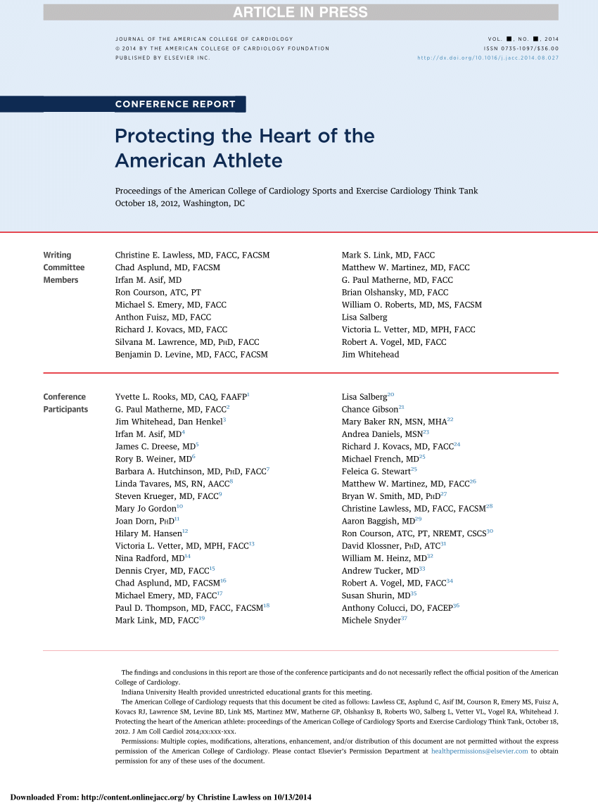 Pdf Protecting The Heart Of The American Athlete Proceedings Of The American College Of Cardiology Sports And Exercise Cardiology Think Tank October 18 12 Washington Dc