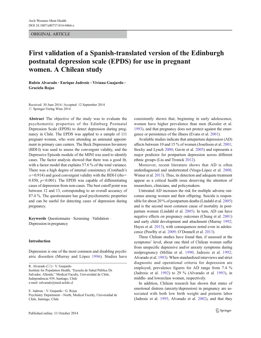 (PDF) First validation of a Spanish-translated version of ...