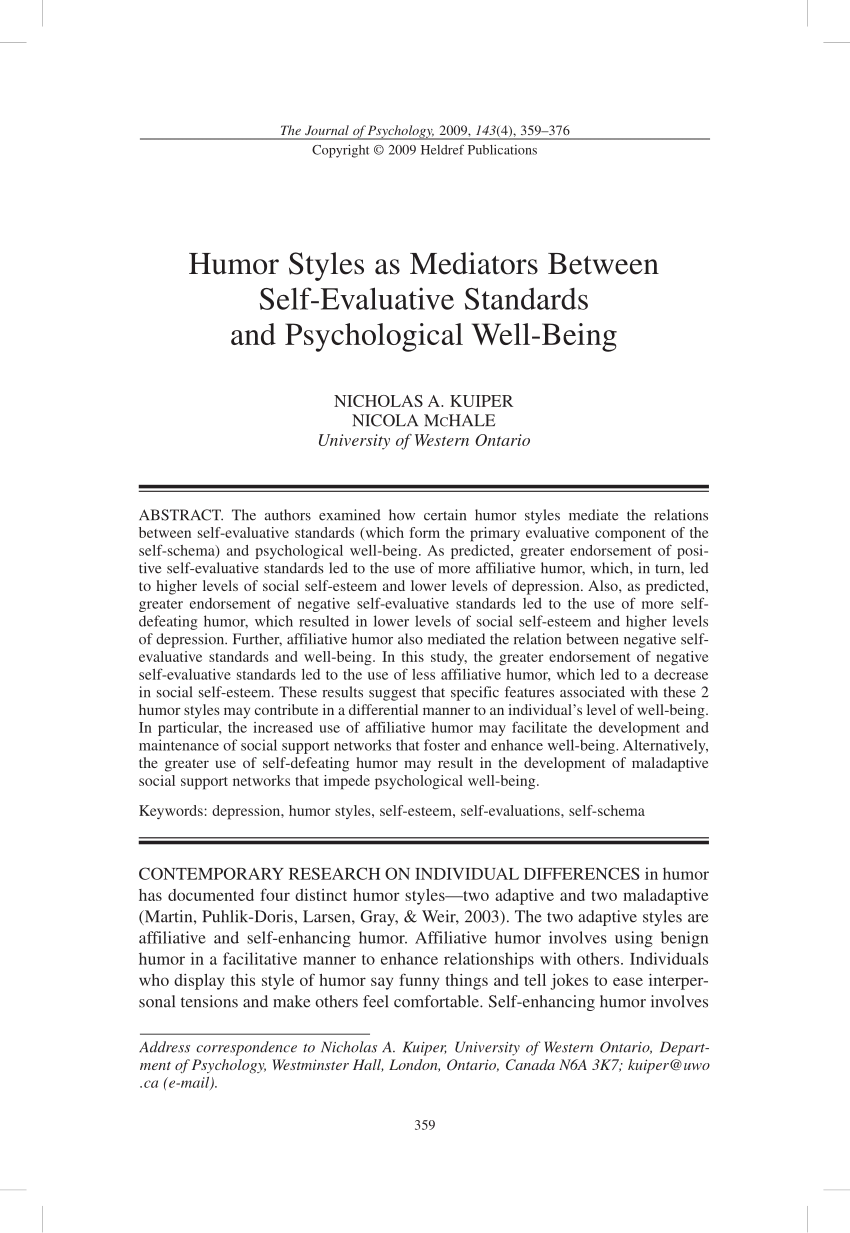 PDF) Humor Styles as Mediators Between Self-Evaluative Standards ...