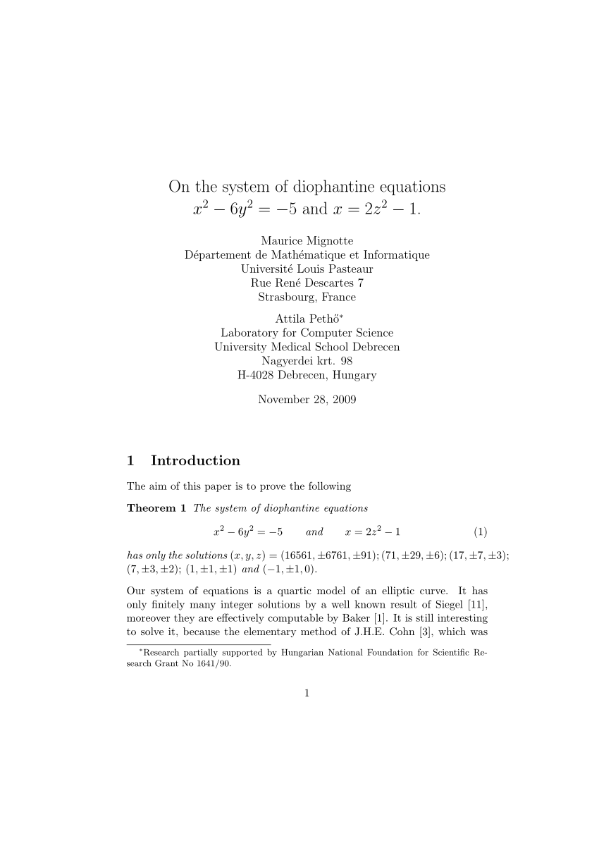 Pdf On The System Of Diophantine Equations X 2 6y 2 5 And X 2z 2 1