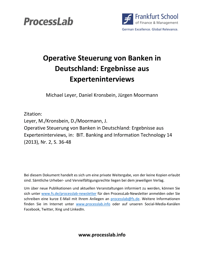 Pdf Operative Streuerung Von Banken In Deutschland Ergebnisse Aus Experteninterviews