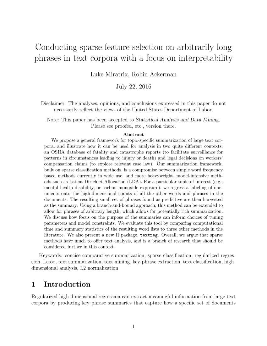 (PDF) Using text summarization for surveillance A case study involving