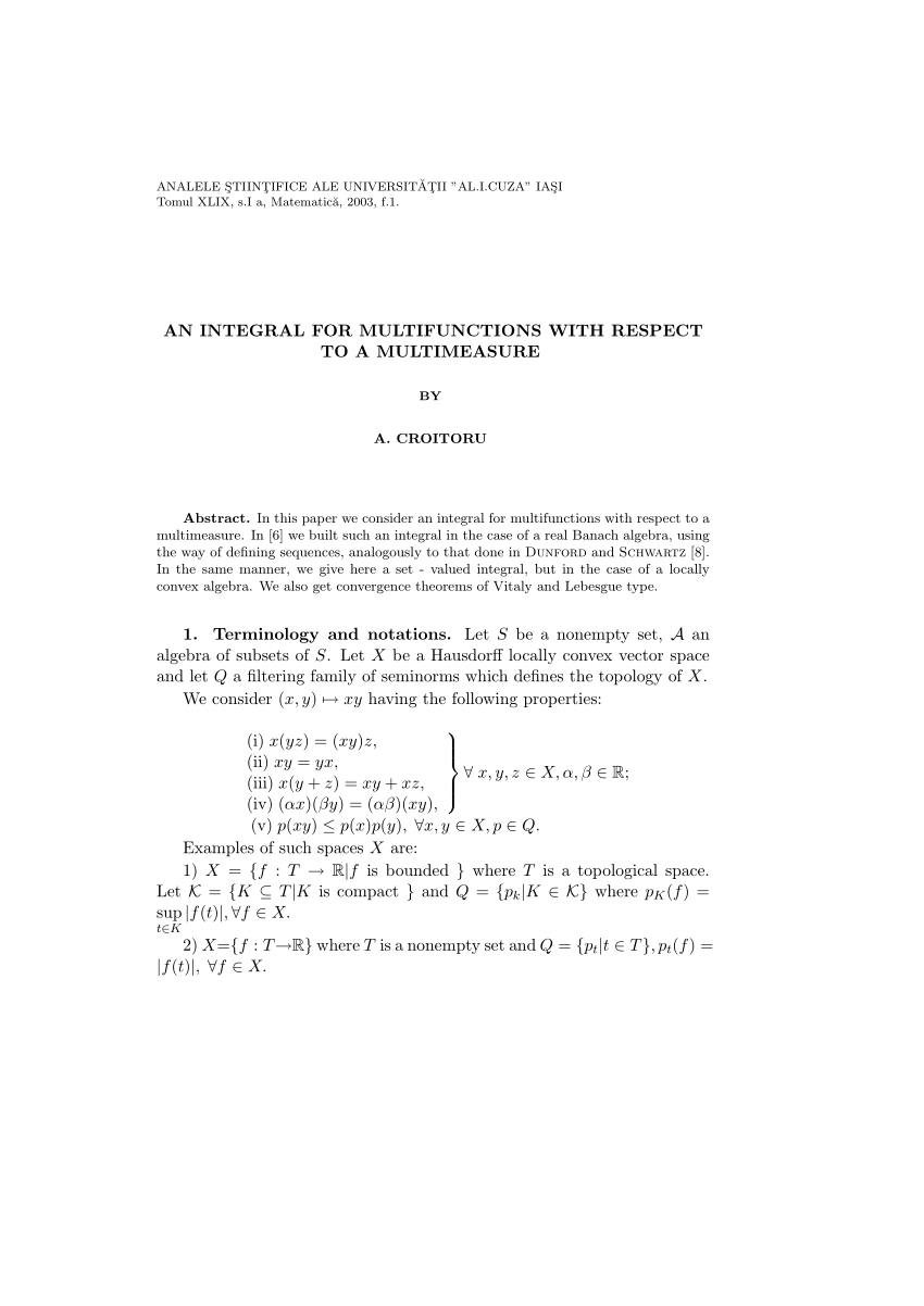 Pdf An Integral For Multifunctions With Respect To A Multimeasure