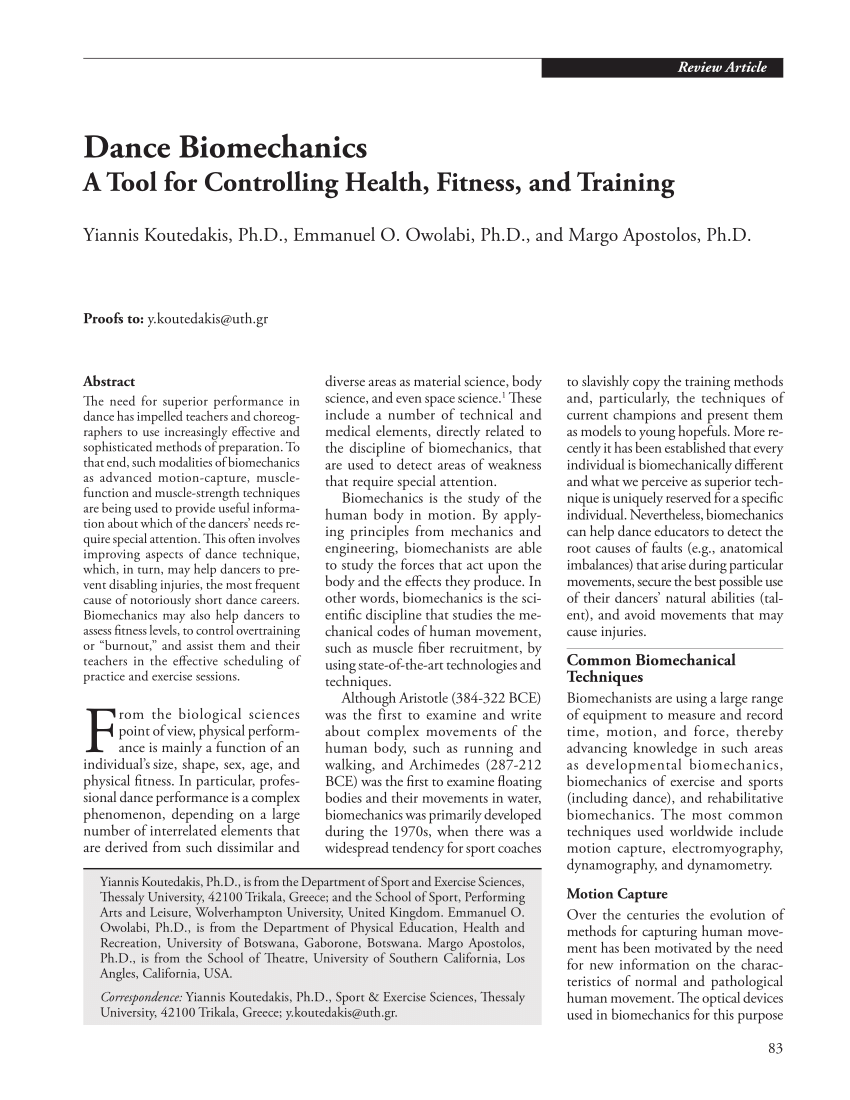 Dance Biomechanical Assessment Injury Management and Conditioning Training