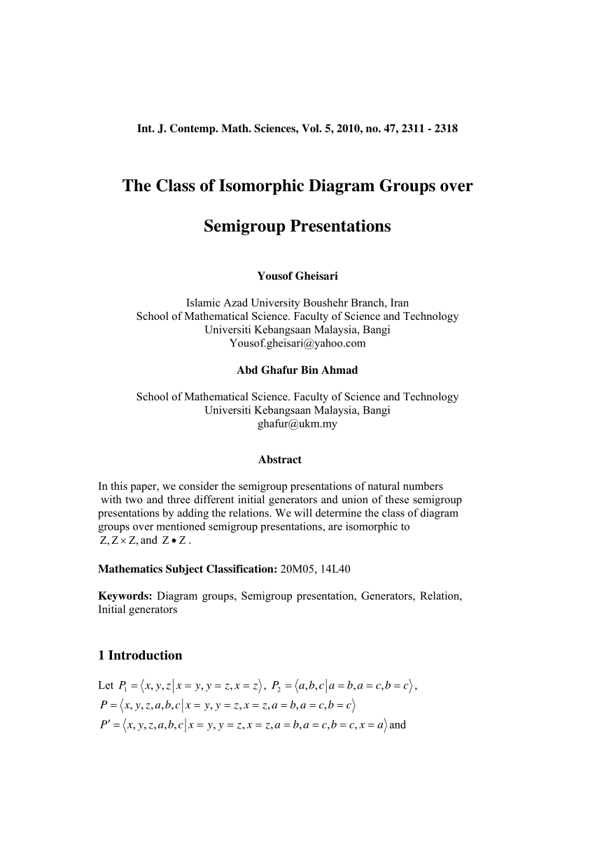 Pdf The Class Of Isomorphic Diagram Groups Over Semigroup Presentations