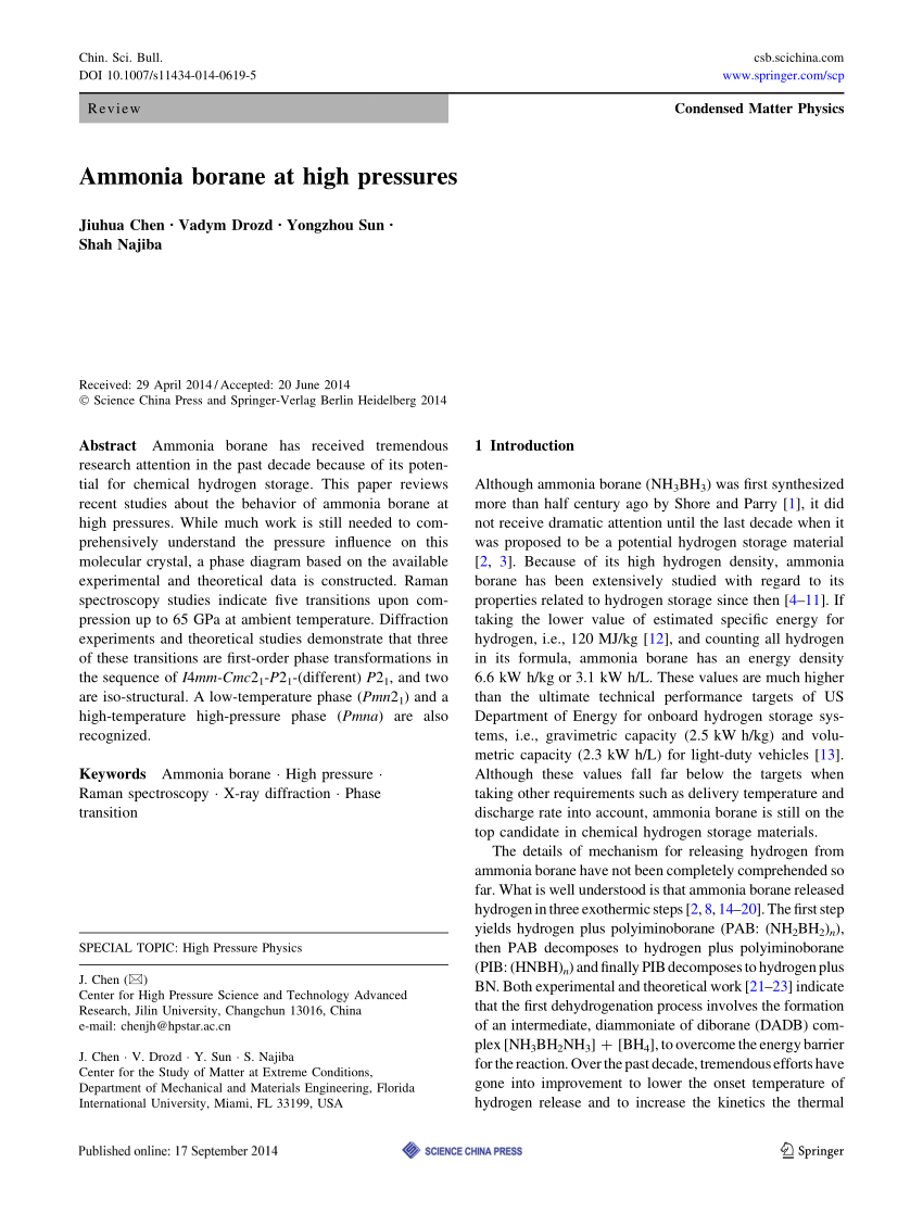 Pdf Ammonia Borane At High Pressures