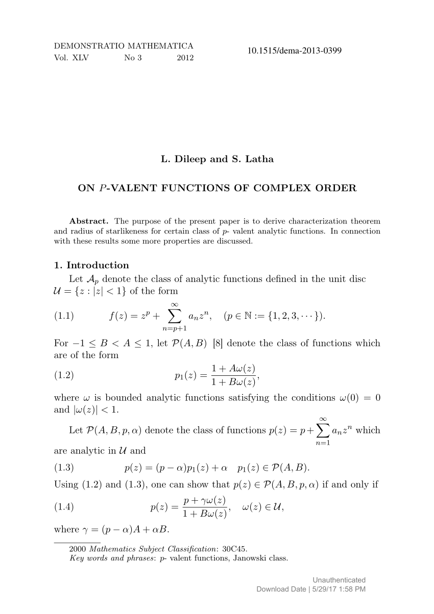 Pdf On P Valent Functions Of Complex Order