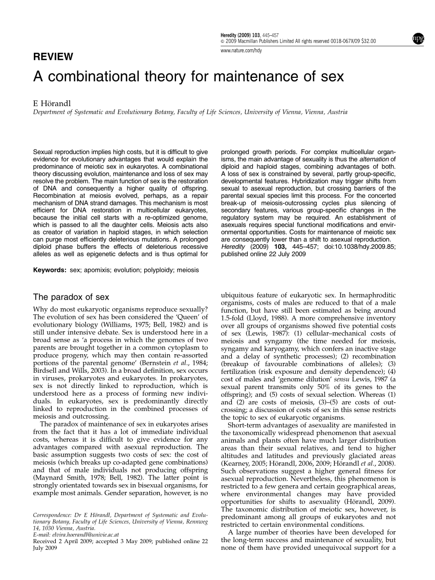 Pdf A Combinational Theory For Maintenance Of Sex 