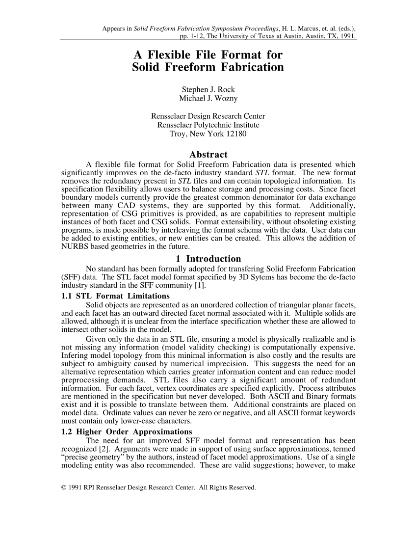 (PDF) A Flexible File Format for Solid Freeform Fabrication