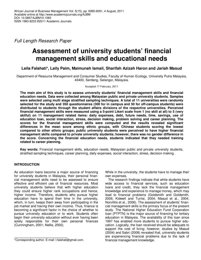 research about financial management among students